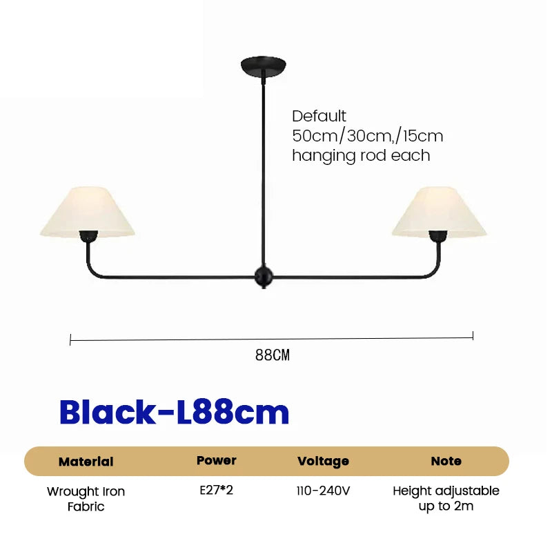 lampe suspension linéaire moderne noir beige métal abat jour tissu salon cuisine salle manger