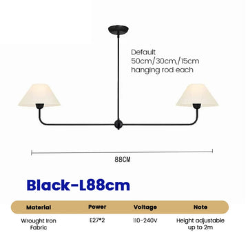lampe suspension linéaire moderne noir beige métal abat jour tissu salon cuisine salle manger