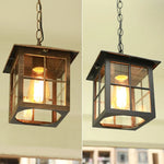 lampe suspendue vintage noir bronze verre transparent barreaux carré salon chambre adjustable(chain)