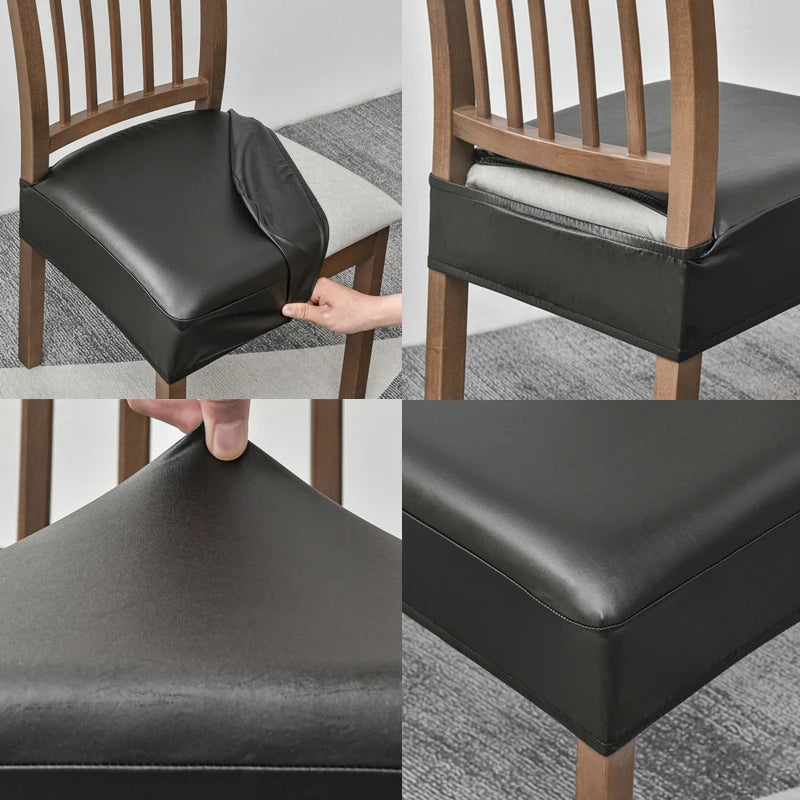 coussin chaise moderne noir uni imperméable adhésif lavable amovible polyester spandex cuisine banquet salon