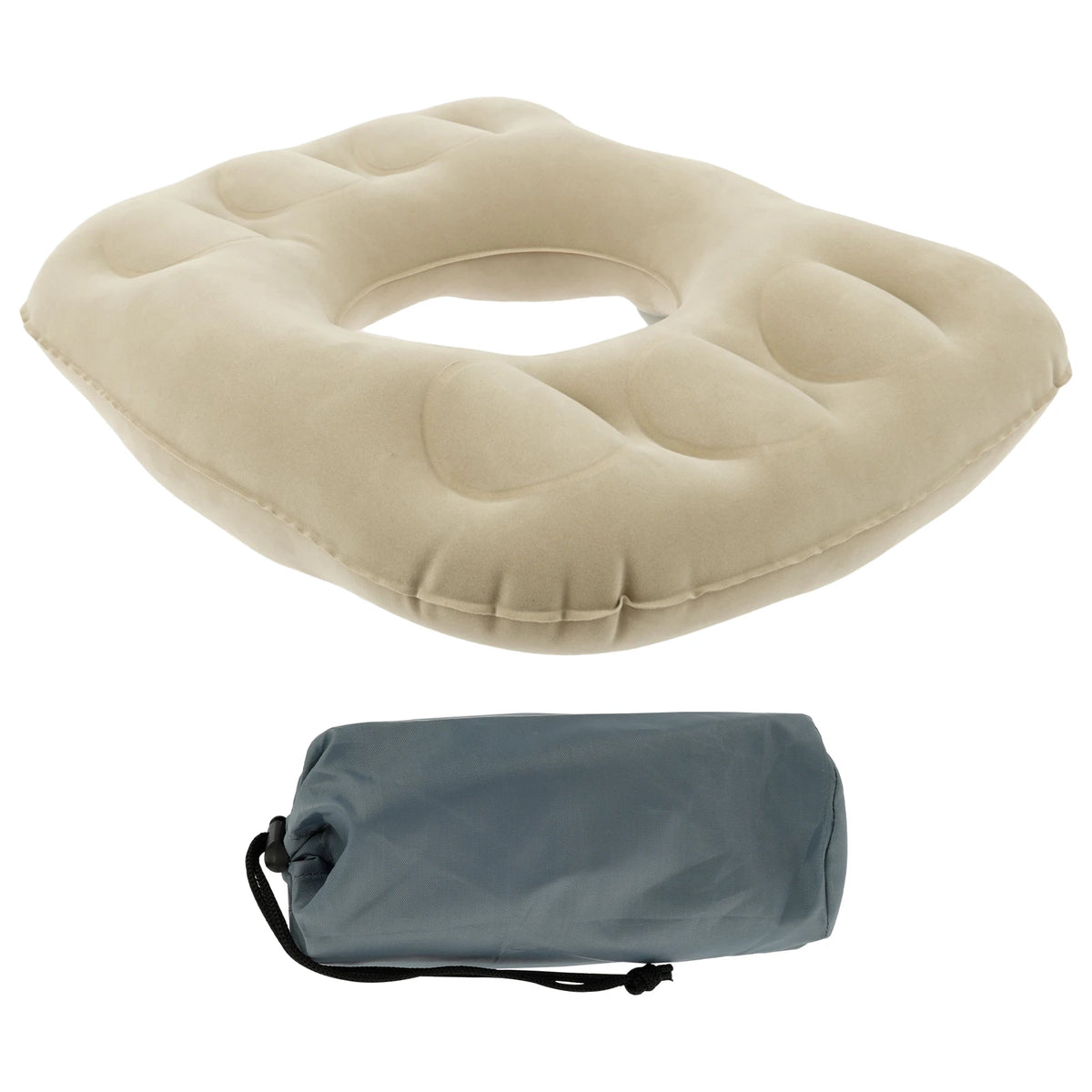 coussin gonflable forme beignet anti décubitus massage eau pvc beige clair doublure confortable ergonomique