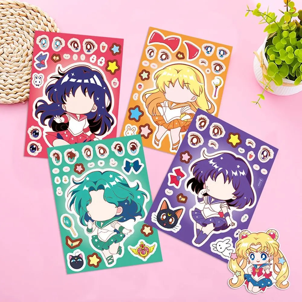 sticker autocollant anime personnages mignon géométrique rouge bleu vert jaune violet décoration bouteille carnet
