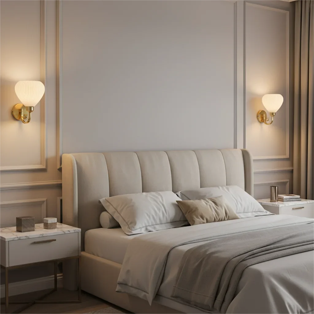 lampe murale moderne dorée plissée fixée mur abat jour blanc led opaque