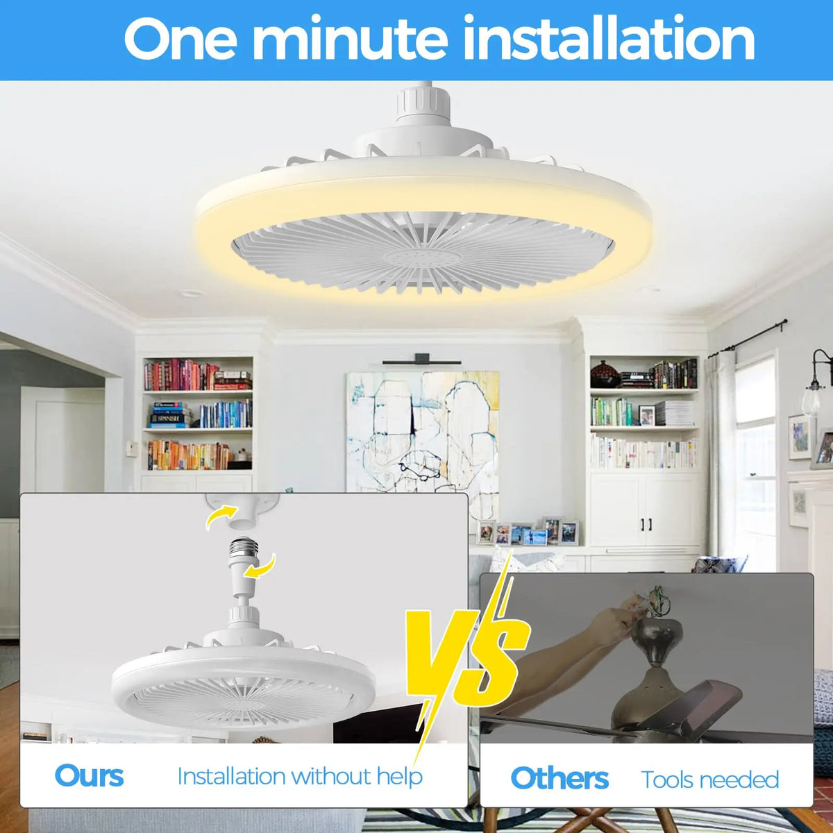ventilateur led moderne blanc télécommande lumineux rafraîchissant chambre salon