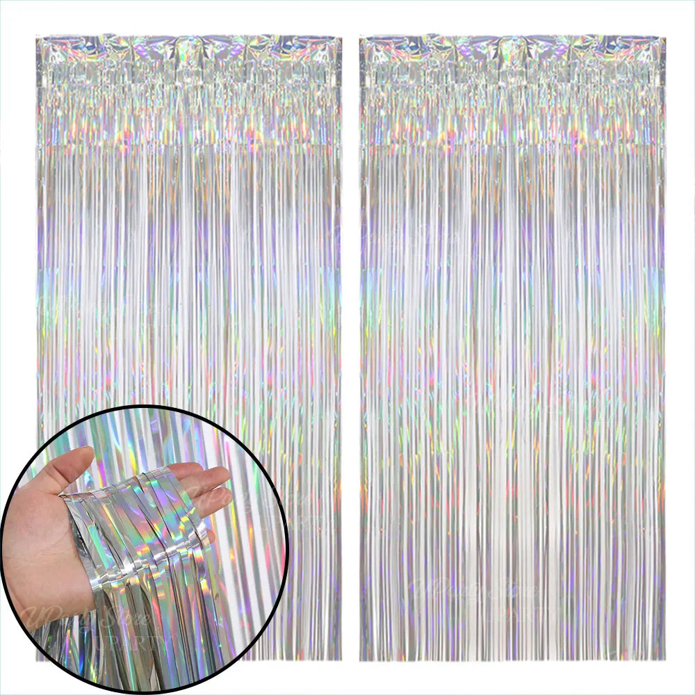 rideau frange argent doré effets holographiques moderne festif adhésif double face deux pièces one