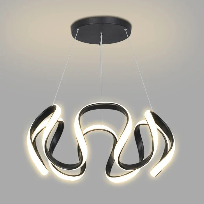 suspension lumineuse moderne noir doré boules lumière câbles suspendus forme circulaire ondulée