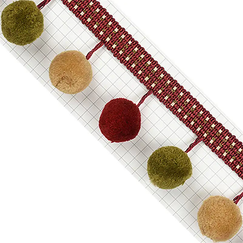 ruban décoratif moderne pompons peluche rayures dorées bleu marine orange