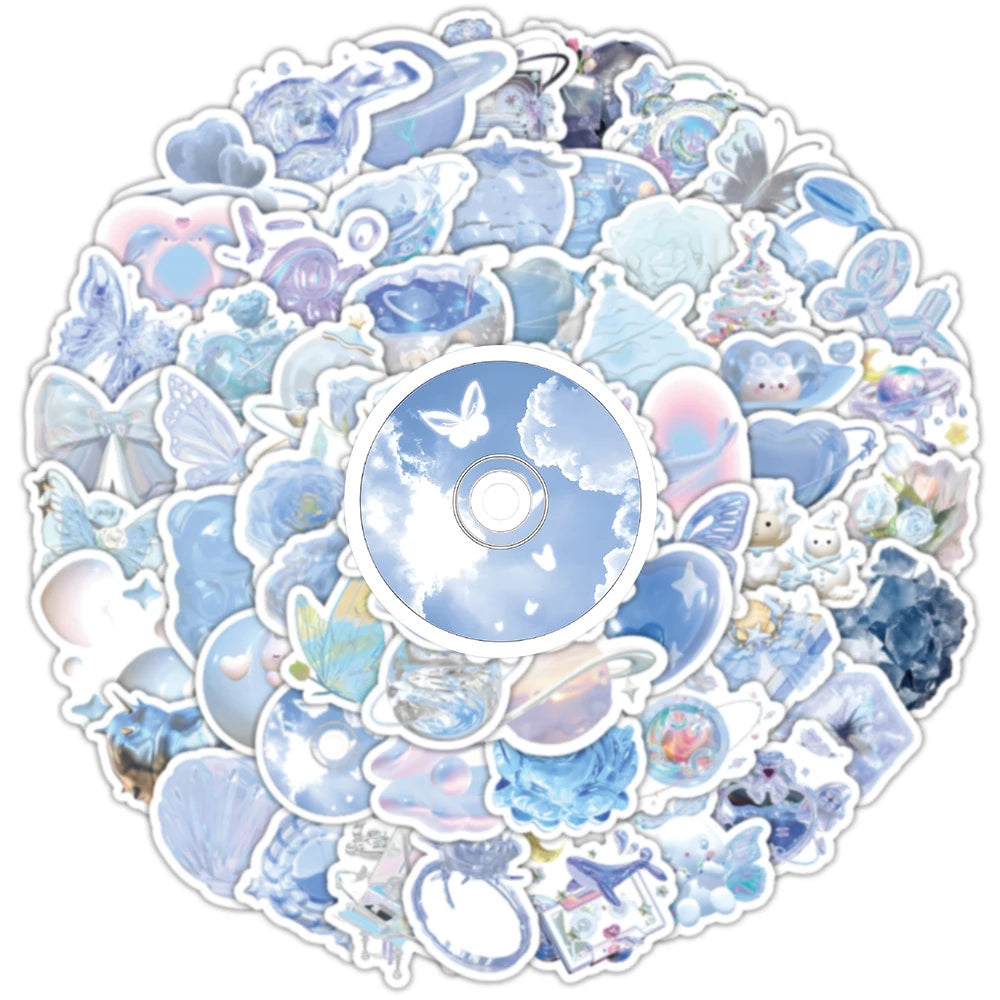 sticker mignon dessin animé bleu rose blanc papillon coeur fleur adhésif collection fantaisieCharacterSetEND