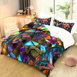 ensemble literie multicolore géométrique moderne housse couette taies d'oreiller brillantes effet galaxie double queen