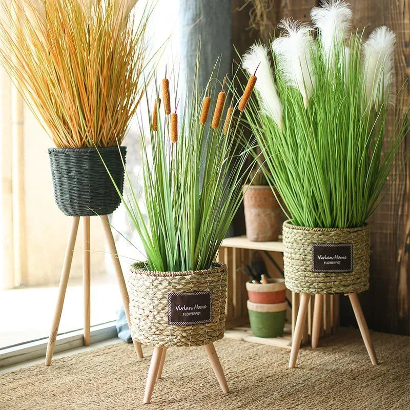 panier tressé pieds moderne rustique naturel bois clair plantation fleur décoration intérieure vintage autonome