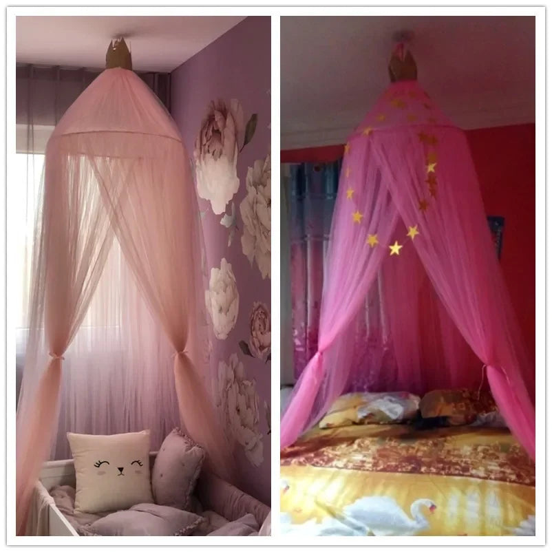 rideau lit étoiles dorées fond blanc transparent romantique enfants chambre décoration fixations