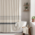 rideau douche moderne gris uni polyester respectueux environnement métalliques(franges oranges)