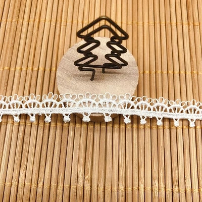 ruban dentelle fine franges blanc noir classique 100 polyester 1.2cm large écologique