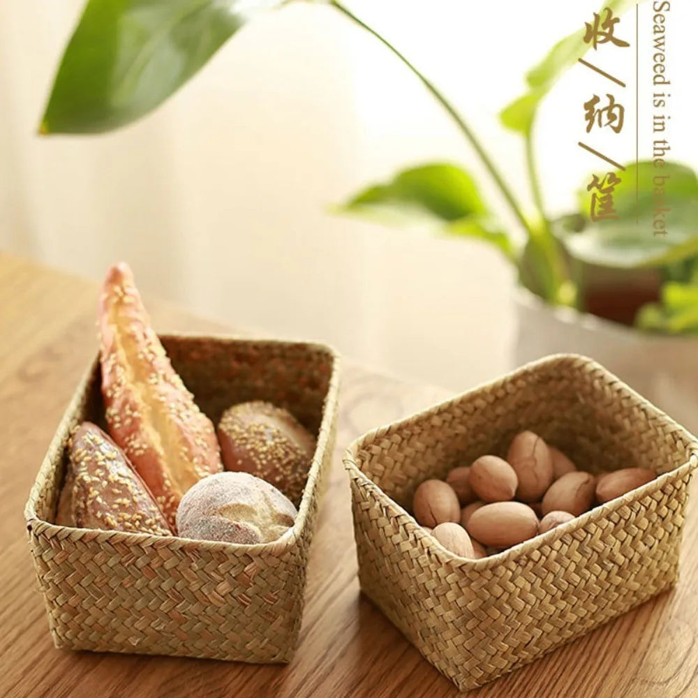 paniers tissés naturels rustiques empilables rangement maison cosmétiques fruits multipurpose