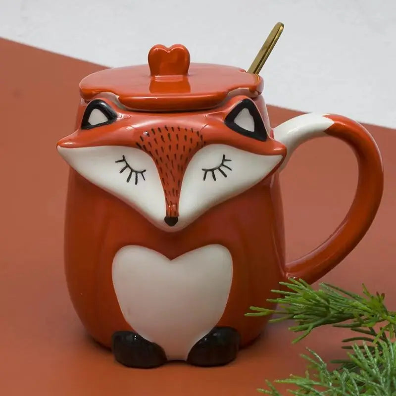 tasse céramique porcelaine renard dessin animé orange blanc noir poignée respectueux environnement