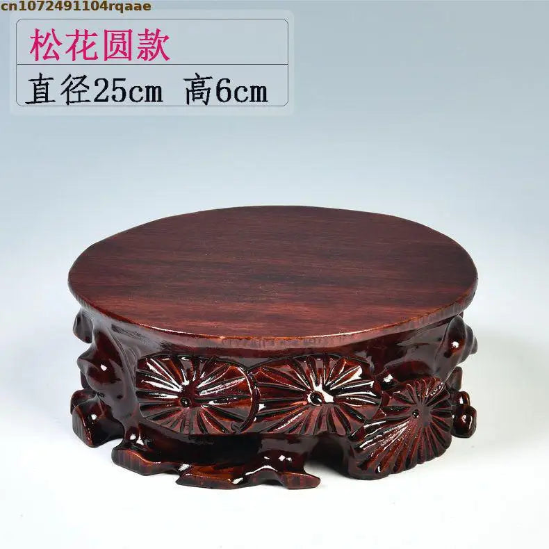 support décoratif bois sculpté floral artisanal marron foncé vase théière statue bouddha décoration intérieure