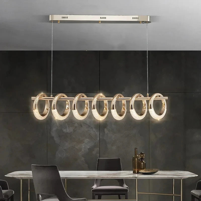 suspension lumineuse moderne or anneaux pendentif led table chambre salon restaurant lumière maison