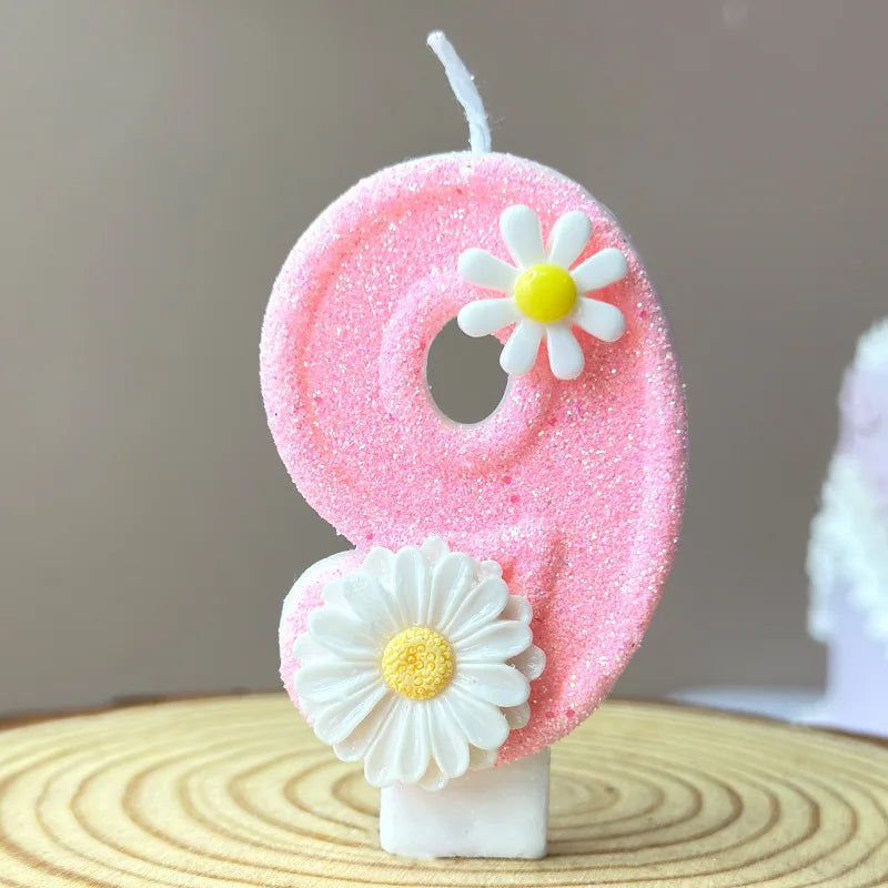 bougies anniversaire chiffres fleurs marguerites rose blanches décoratives enfants