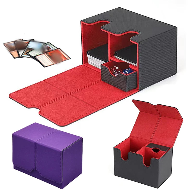 boîtes rangement cartes rouge noir violet simili cuir moderne organisation jeu collectioniaux 18+