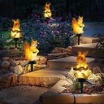 lampe solaire décorative animaux résine lapin hérisson livre tringle métallique extérieur ambre verte marron
