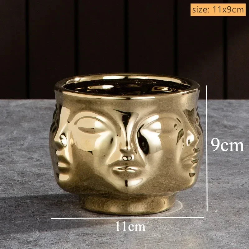 Vase céramique moderne vase table blanc visage sculpté lèvres sculptées art déco