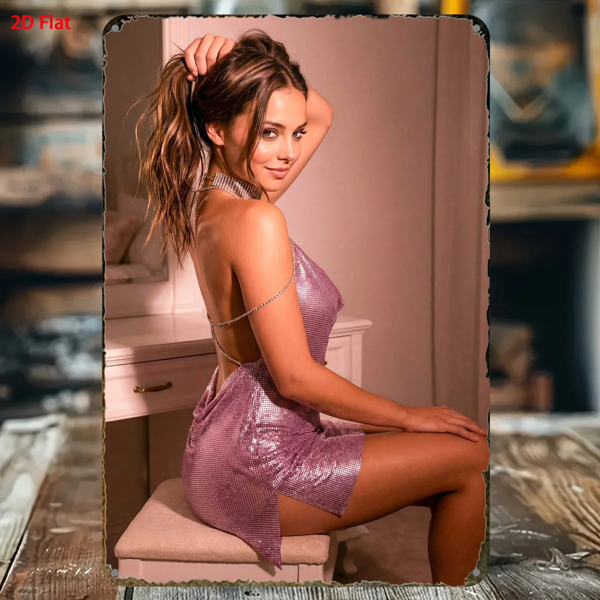 panneau decoratif metal femme moderne argenté rose beige gris fixations deco murale glamour