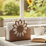 porte serviettes moderne bois marron clair fleur tournesol marron beige decoration salon cuisine