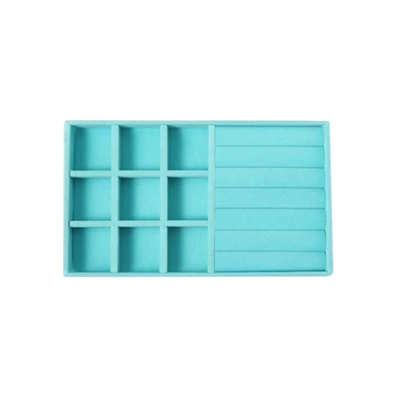 présentoir bijoux boîte turquois velours moderne pendentifs boucles d'oreilles rangement organisation plateau