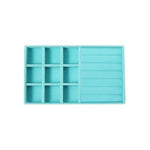 présentoir bijoux boîte turquois velours moderne pendentifs boucles d'oreilles rangement organisation plateau