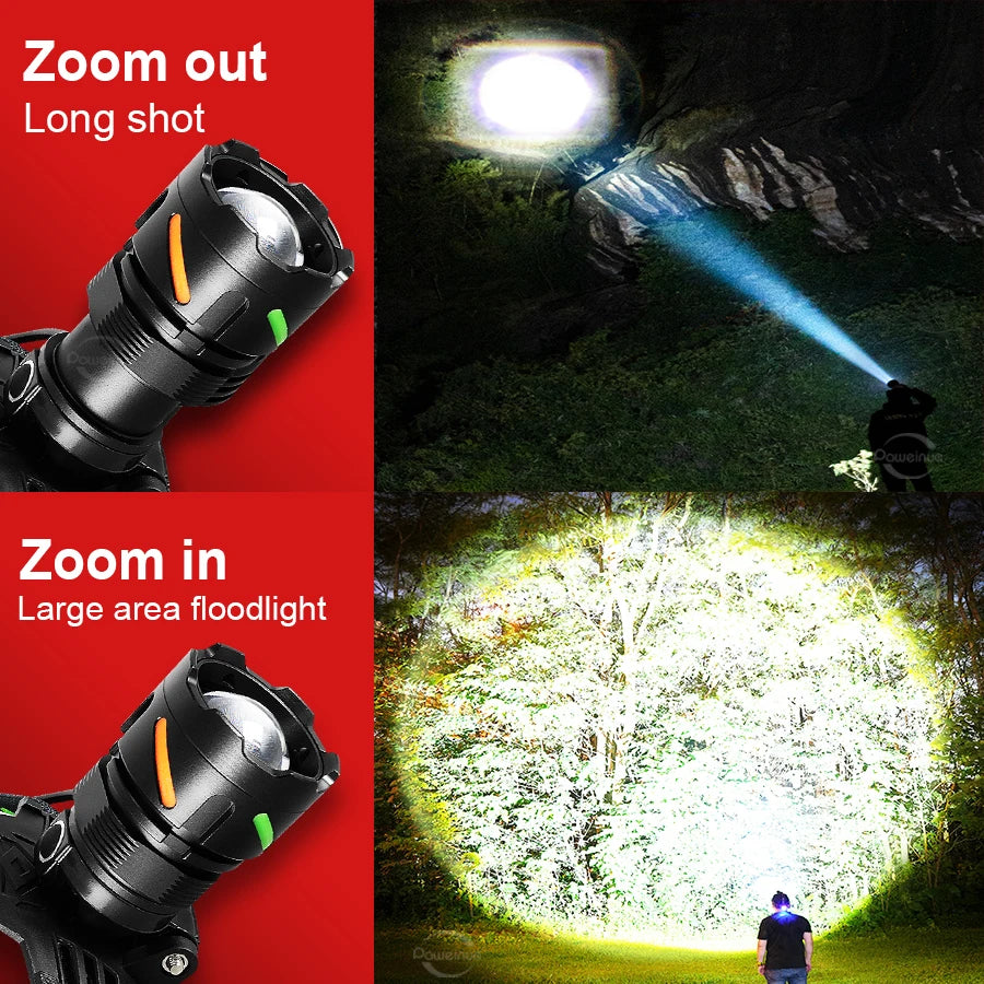 lampe frontale led rechargeable haute puissance 360 degres bandes lumineuses multifonction camouflage camping pêche
