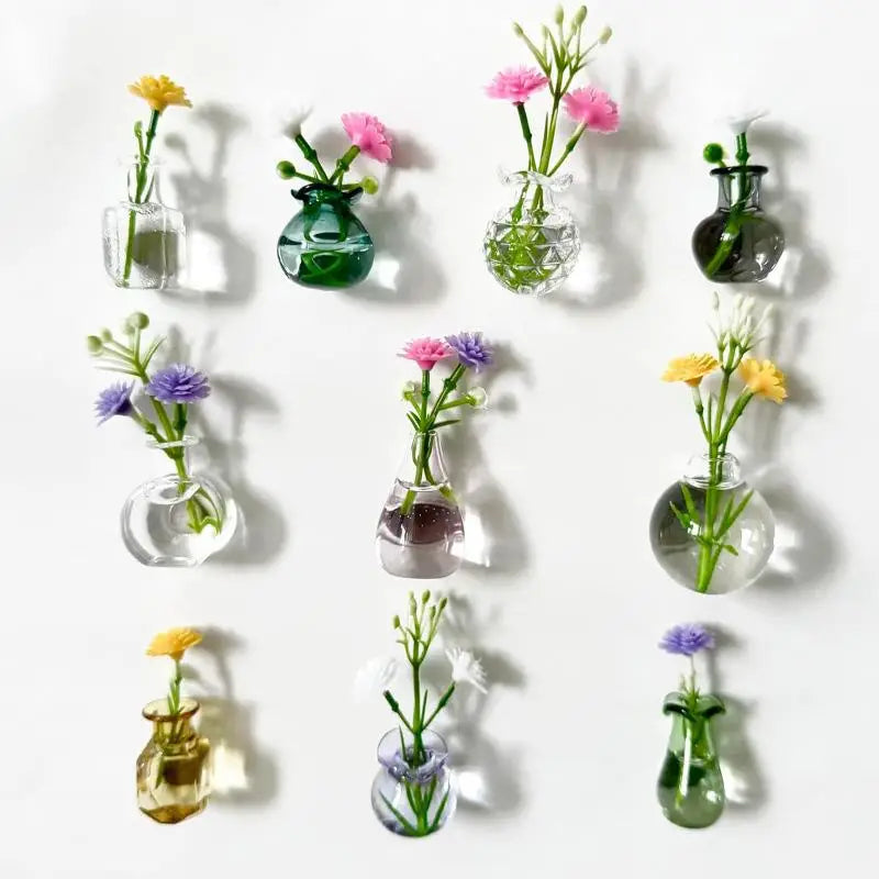 vases magnétiques transparents fleurs artificielles couleurs variées moderne minimaliste réfrigérateur maison