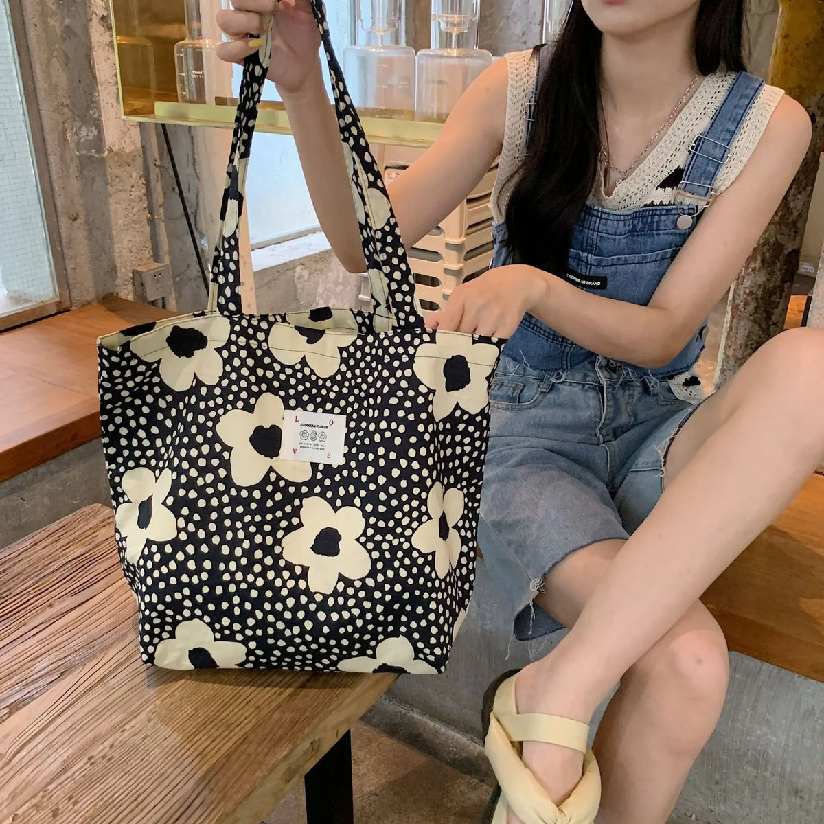 sac main femme toile florale motif fleurs rouge décontracté polyvalent doux polyester