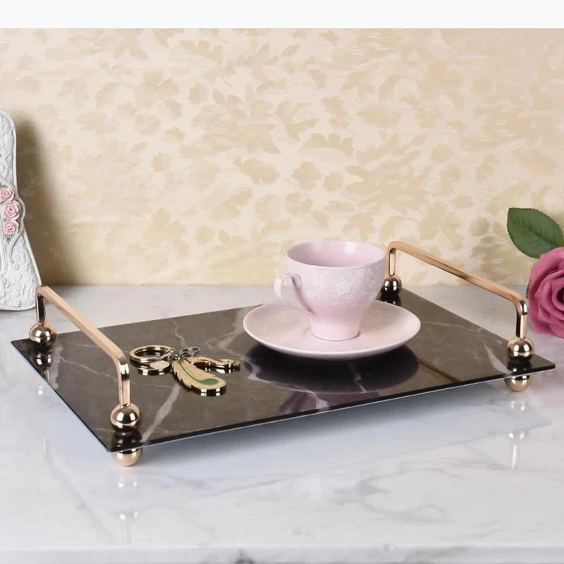 plateau décoratif moderne imitation marbre noir blanc floral élégant tasse soucoupe rose artificielle cadre
