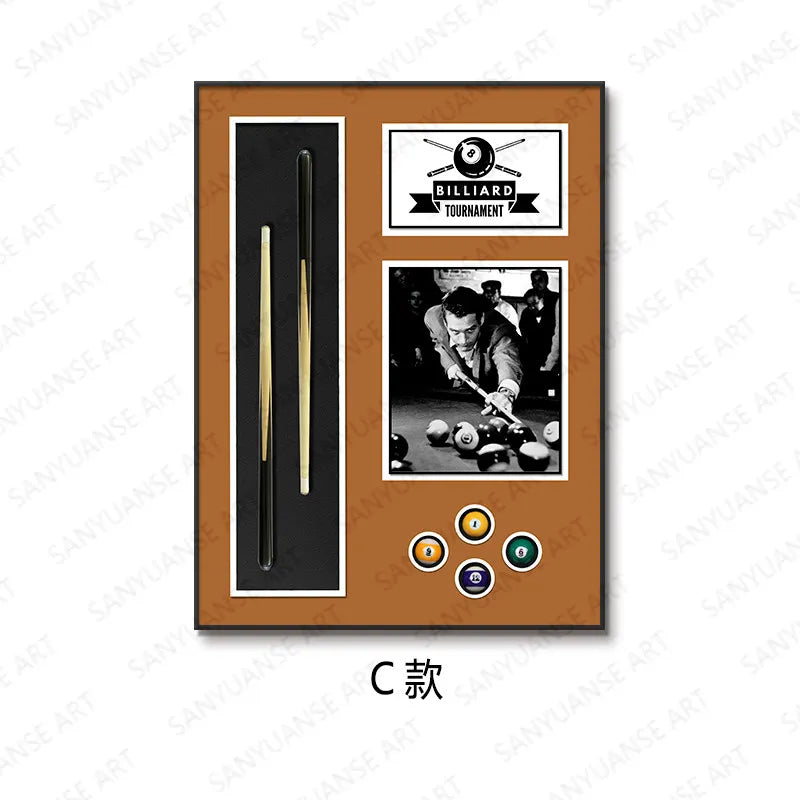 peinture physique 3d queue billard boules vert noir blanc doré moderne cadre aluminium traditionnelle