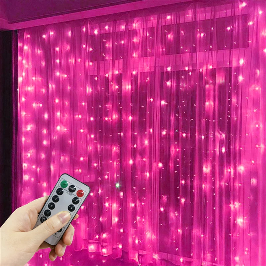 rideau lumineux led rose translucide moderne 300cm 300cm télécommande usb