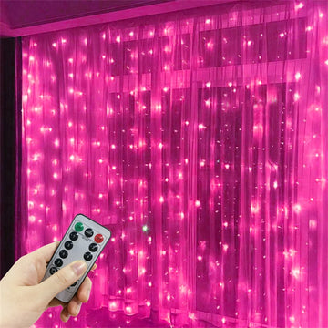 rideau lumineux led rose translucide moderne 300cm 300cm télécommande usb