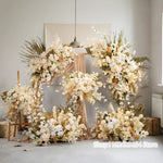 arche decorative boho chic fleurs artificielles blanc beige doré vert