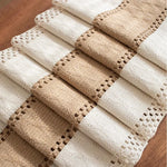 chemin table crocheté franges beige blanc rustique maison décoratif polyester coton large longueur