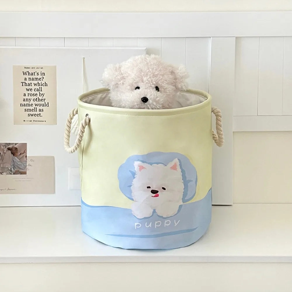 panier linge pliable bleu clair dessins animaux poignées corde utilisation multiple réutilisable