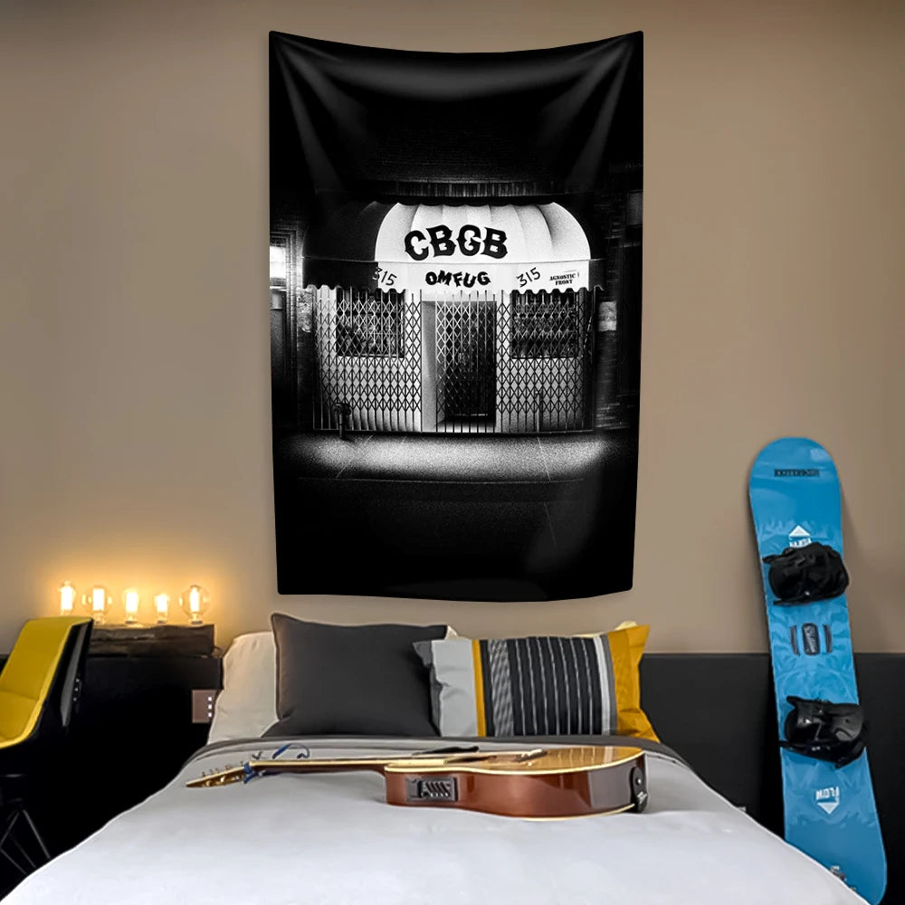 tapisserie vintage rock noir blanc bleu illustration salon chambre décoration mur fond opacité