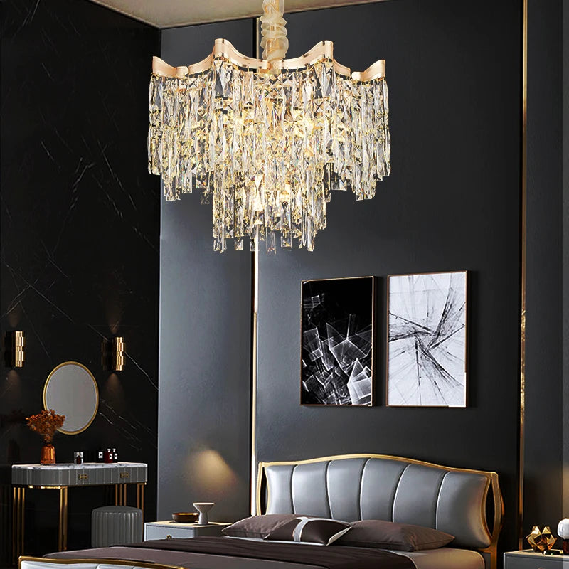 lustre crystal doré moderne élégant led 6000k 4000k 3000k minimaliste haute qualité