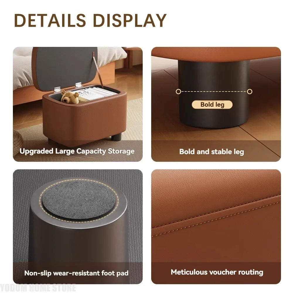 pouf rangement moderne simili cuir marron clair tapis protection pieds simples