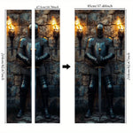 autocollant mural armure médiévale pierre flambeaux noir gris doré classique historique adhésif chambre décoration