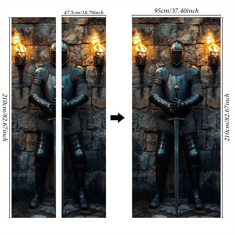 autocollant mural armure médiévale pierre flambeaux noir gris doré classique historique adhésif chambre décoration