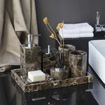 ensemble salle bain marbre distributeur savon porte savon diffuseur huiles essentielles noir doré