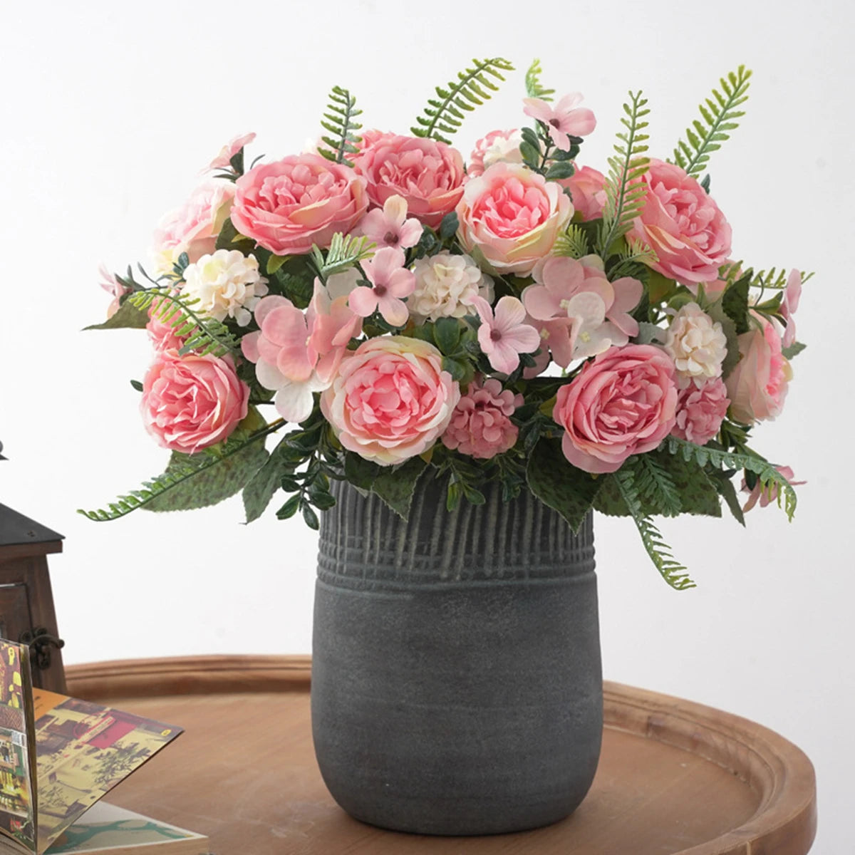 bouquets fleurs artificielles pivoines multiples pétales vase transparent anniversaire mariage décoration intérieure rustic champetre