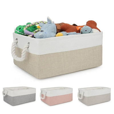 Panier de rangement en tissu lin rouge pliable avec poignée