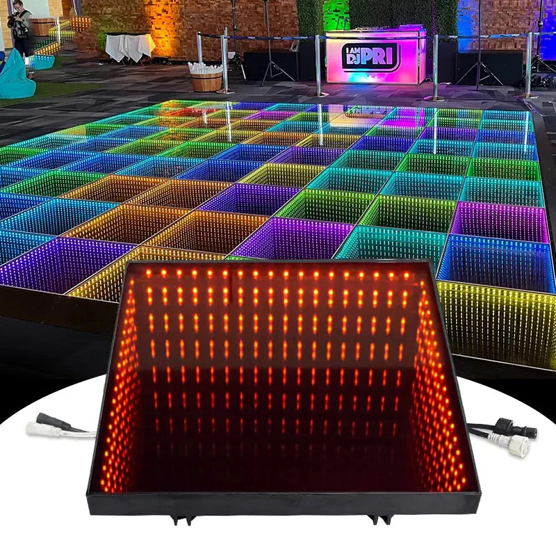sol led danse noir multicolore grille carrés moderne câbles alimentation disco party