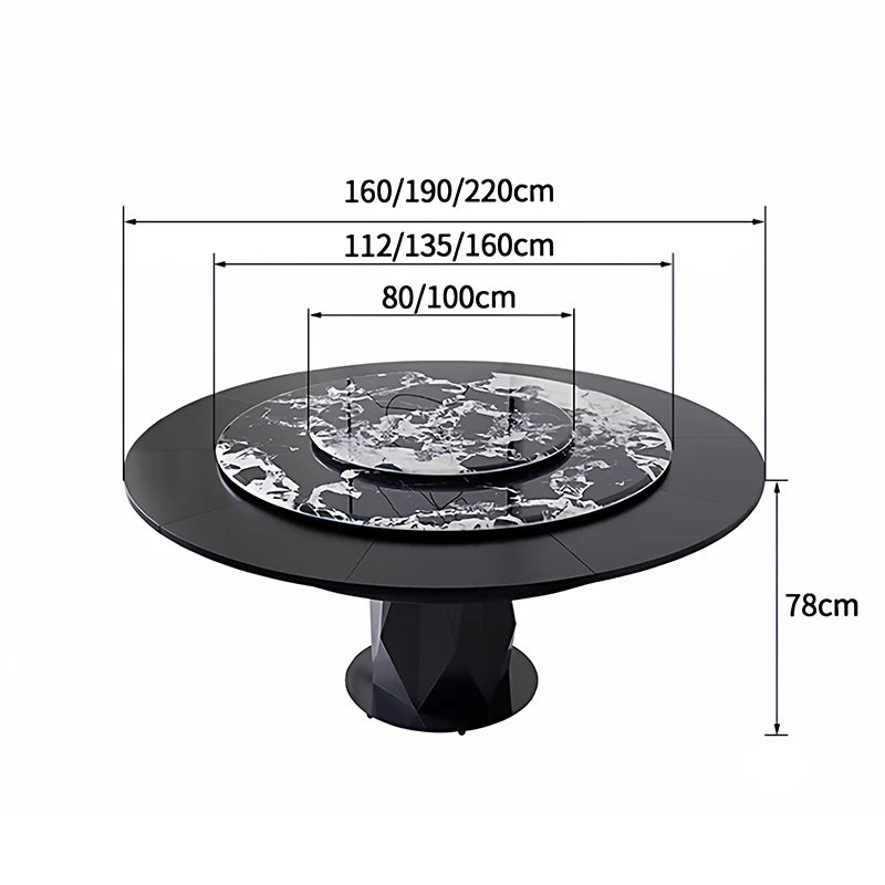 table manger ronde extensible imitation marbre noir moderne six chaises