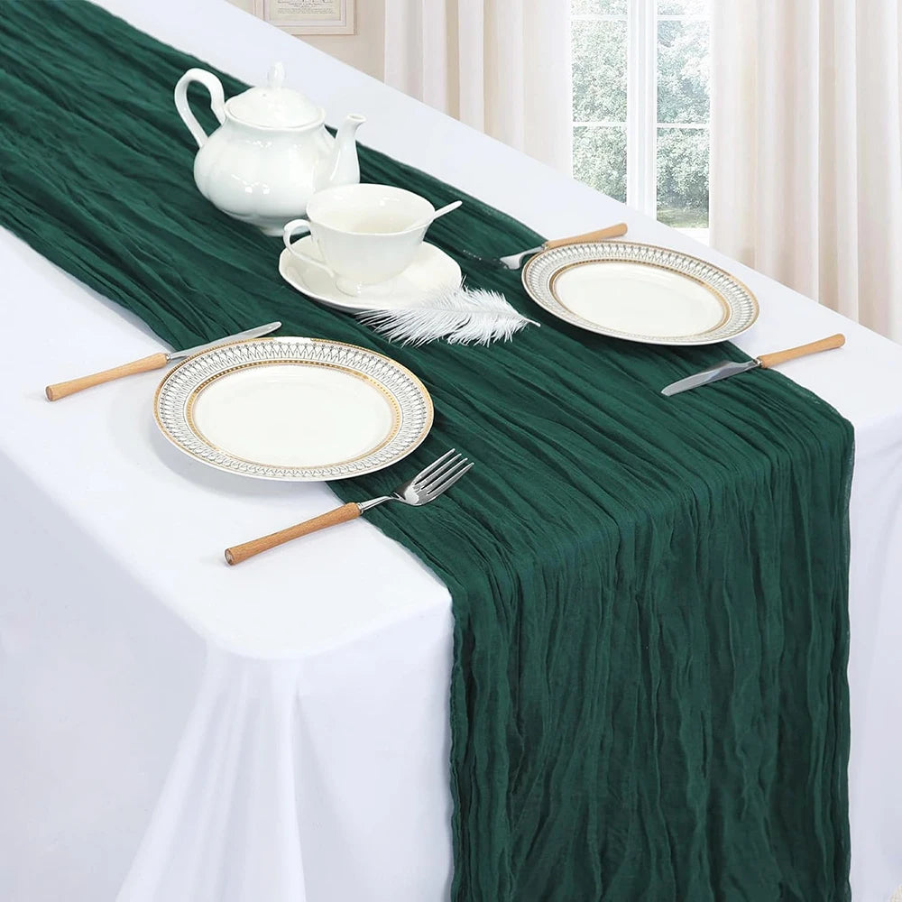 chemin table vert foncé plissé classique décoration maison mariage fête anniversaire décor